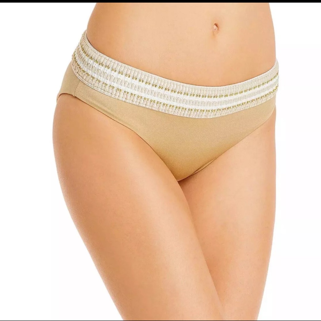 Peixoto 286239 Womens Smocked Metallic Swim Bottom Separates Gold